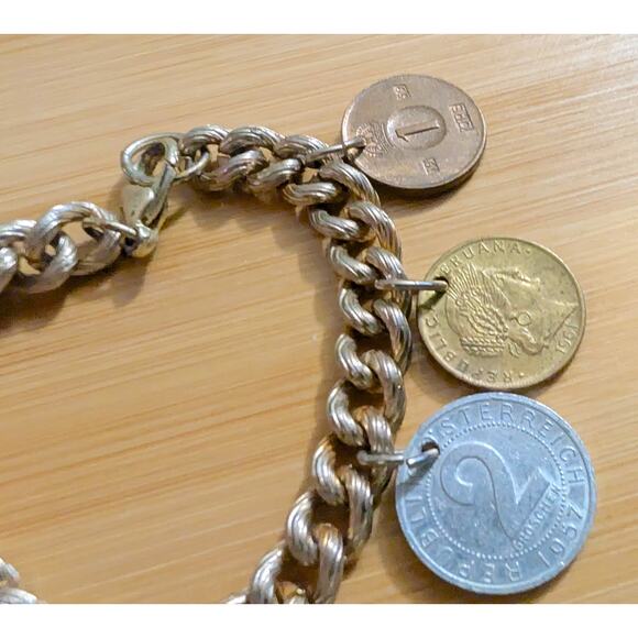Vintage Foreign Coin Charm Bracelet Early 1900s to 1960s European Latin Oriental - Picture 2 of 12
